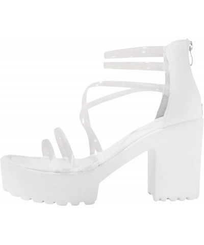 Sandals Shoes High Chunky Heels Women's Zippered Platform heels Women's sandals Rose Glitter Sandals for Women White $14.87 S...