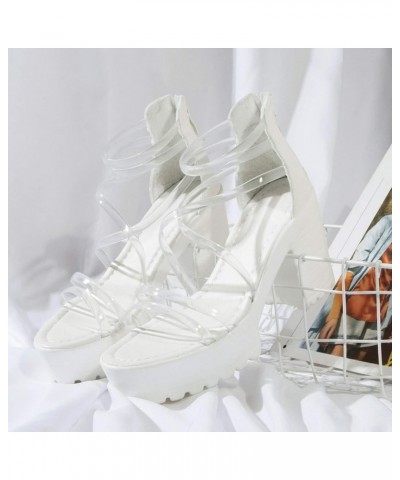 Sandals Shoes High Chunky Heels Women's Zippered Platform heels Women's sandals Rose Glitter Sandals for Women White $14.87 S...