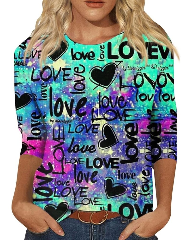 Valentine's Day Shirt for Women Women Love Heart Print Shirt 3/4 Sleeve T-Shirt Womens Tops 2024 Trendy Casual Loose Tee Top ...