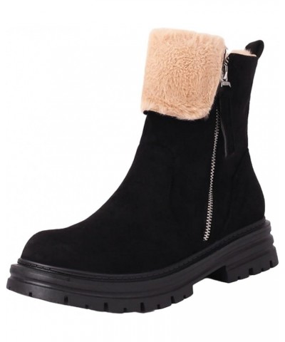 Winter Boots for Women Women's Wide Width Chunky Heel Booties Warm Faux Fur Fleece Lined Boot Ankle Buckle Strap Snow Low Plu...