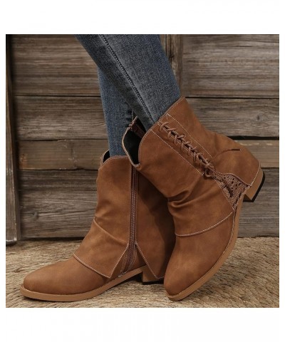 Retro Women Knitting Keep Warm Buckle Strap Keep Warm Middle Tube Booties Round Toe Shoes Z 13-brown $17.47 Boots