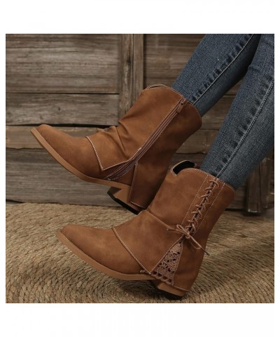 Retro Women Knitting Keep Warm Buckle Strap Keep Warm Middle Tube Booties Round Toe Shoes Z 13-brown $17.47 Boots