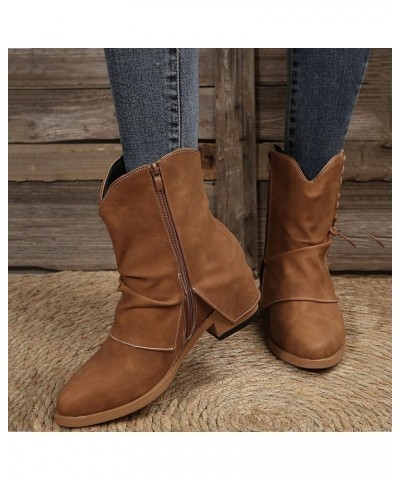 Retro Women Knitting Keep Warm Buckle Strap Keep Warm Middle Tube Booties Round Toe Shoes Z 13-brown $17.47 Boots