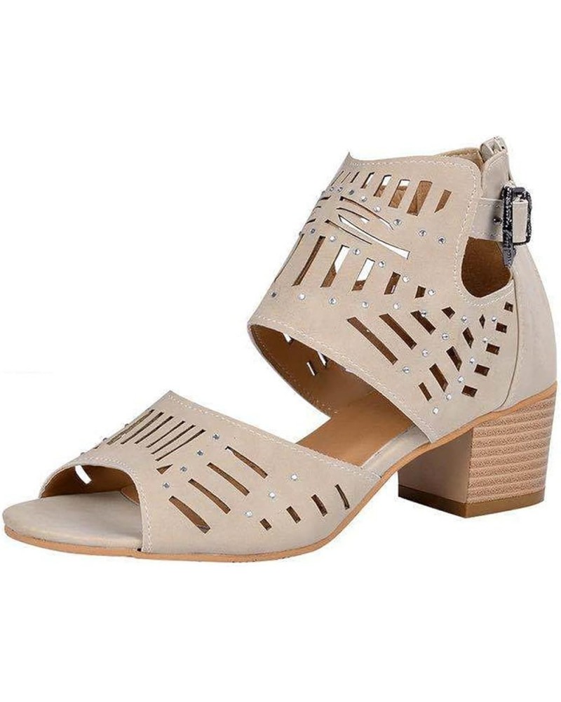 Fashion All-Match Women's Sandals 2021 Summer Fish Mouth Sandals Female Hollow Square Root Comfortable Women's Sandals Beige ...