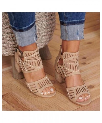 Fashion All-Match Women's Sandals 2021 Summer Fish Mouth Sandals Female Hollow Square Root Comfortable Women's Sandals Beige ...