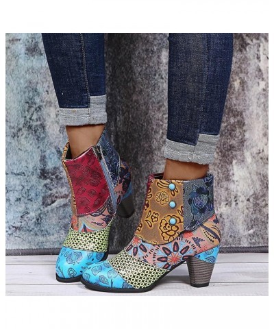 Cowboy Boots for Women Shoes for Women Boots Chunky Heel Boots for Women Size 11 Chunky Fashion Short Shoes Zipper Retro Brea...