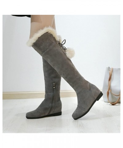 Winter Overknee Boots Women Warm Plush Snow Boots Long Shaft Boots with Zipper Women Vintage Suede Knight Boots Casual Lace-u...