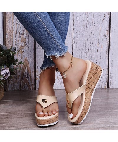 LONG-M Women Sandals Slippers Female Casual Platform Flip Flops Fashion Comfortable Outdoor Beach Slides Beige 41 $25.43 Sandals