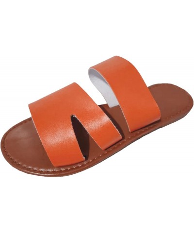 Breathable Open Toe Sandals for Women Ladies Fashion Summer Solid Color Leather Open Toe Flat Bottom Beach Slippers (Orange, ...