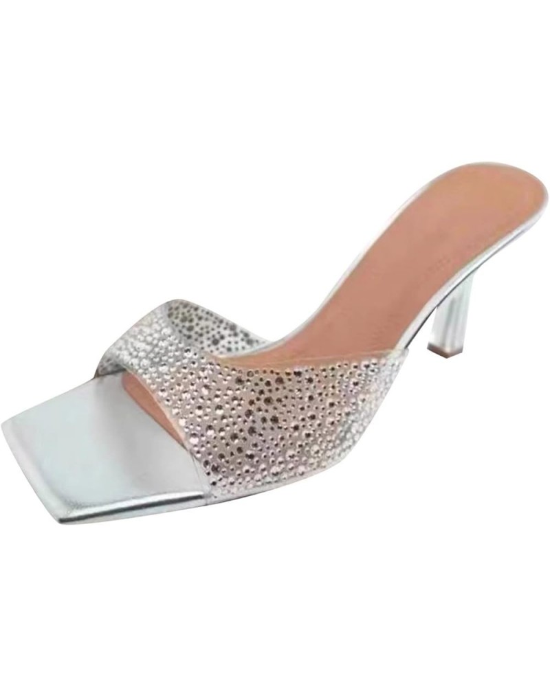 pointed toe heels for women,Womens Mesh Fashion Casual Sandals Chunky Heel High Heel Sandals Z 14-silver $11.30 Sandals