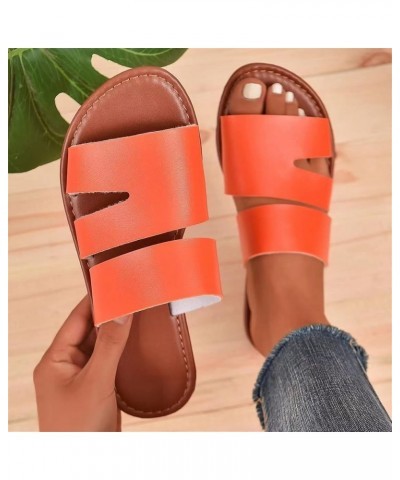 Breathable Open Toe Sandals for Women Ladies Fashion Summer Solid Color Leather Open Toe Flat Bottom Beach Slippers (Orange, ...