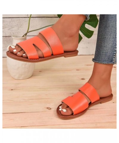 Breathable Open Toe Sandals for Women Ladies Fashion Summer Solid Color Leather Open Toe Flat Bottom Beach Slippers (Orange, ...