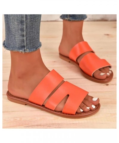 Breathable Open Toe Sandals for Women Ladies Fashion Summer Solid Color Leather Open Toe Flat Bottom Beach Slippers (Orange, ...