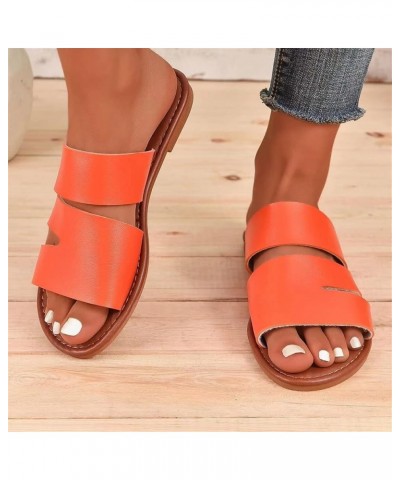 Breathable Open Toe Sandals for Women Ladies Fashion Summer Solid Color Leather Open Toe Flat Bottom Beach Slippers (Orange, ...