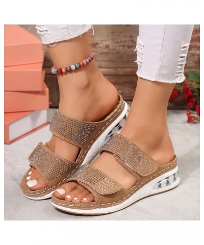 Women's Slide Sandals Party Evening High Strappy Women's Heeled Sandals Party Evening Heel Arch Brown $17.69 Outdoor Shoes