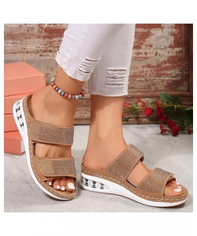 Women's Slide Sandals Party Evening High Strappy Women's Heeled Sandals Party Evening Heel Arch Brown $17.69 Outdoor Shoes