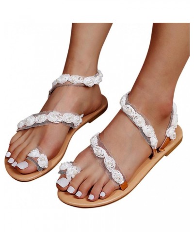 Sandals for Women Dressy Summer Comfy Casual Ring Toe Slip-On Flower Sandal Beach Travel Flip Flops Girls Sandals 6 A White $...