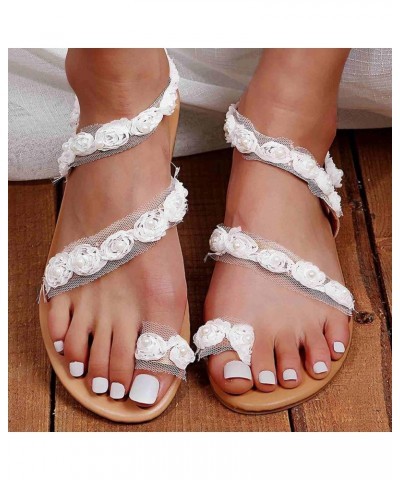 Sandals for Women Dressy Summer Comfy Casual Ring Toe Slip-On Flower Sandal Beach Travel Flip Flops Girls Sandals 6 A White $...