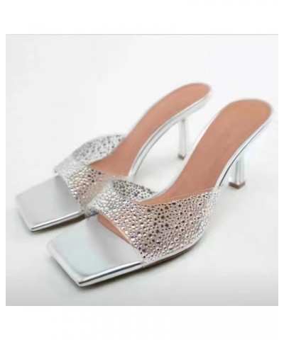 pointed toe heels for women,Womens Mesh Fashion Casual Sandals Chunky Heel High Heel Sandals Z 14-silver $11.30 Sandals