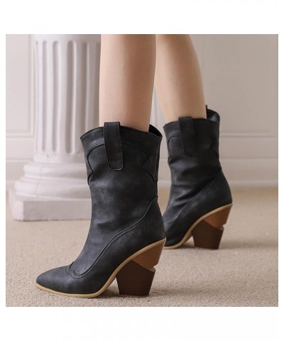 Womens Mid Calf Winter Snow Boots Cowboy Boots For Women Ladies Western Boot Pointed Toe Low Chunky Heel Short Ankle Black $2...