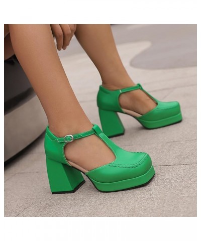 Platform Loafers Chunky High Heels Pumps for Women Closed Square Toe Ankle Buckle T-Strap Mary Jane Leather Dress Shoes Offic...