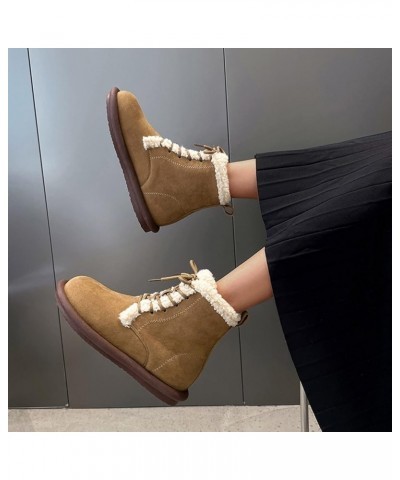 Suede Snow Boots for Women Waterproof Plush Lined Ankle Boots Comfortable Warm Outdoor Lace Up Winter Booties Khaki $21.52 Ou...