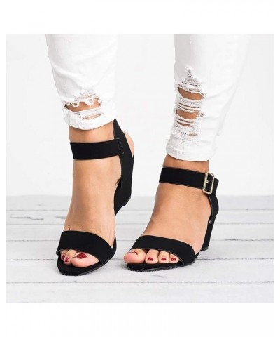 Slip on Sandals Women Open Toe Ankle Buckle Espadrilles Low Chunky Heel Casual Sandal Braided Slide Shoes 166-htrns-black-a $...