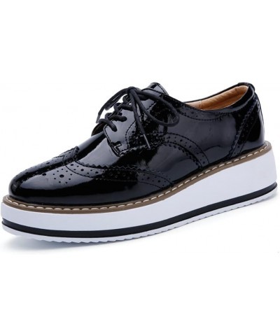 Women's Casual Platform Oxford Lace-Up Perforated Stacked Pumps Flats Loafers Brogues Dress Shoes 3 Black $15.91 Oxfords