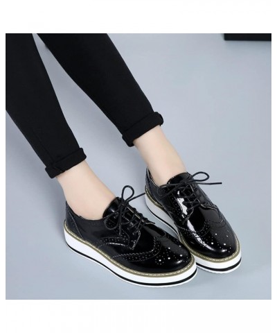 Women's Casual Platform Oxford Lace-Up Perforated Stacked Pumps Flats Loafers Brogues Dress Shoes 3 Black $15.91 Oxfords