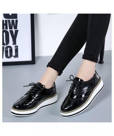 Women's Casual Platform Oxford Lace-Up Perforated Stacked Pumps Flats Loafers Brogues Dress Shoes 3 Black $15.91 Oxfords