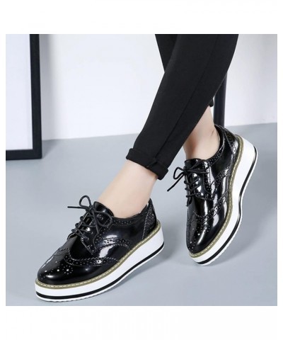 Women's Casual Platform Oxford Lace-Up Perforated Stacked Pumps Flats Loafers Brogues Dress Shoes 3 Black $15.91 Oxfords