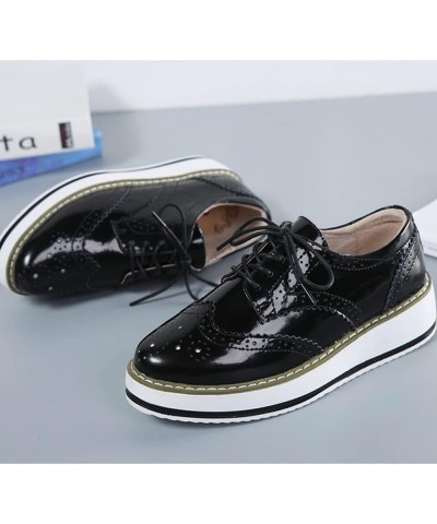 Women's Casual Platform Oxford Lace-Up Perforated Stacked Pumps Flats Loafers Brogues Dress Shoes 3 Black $15.91 Oxfords