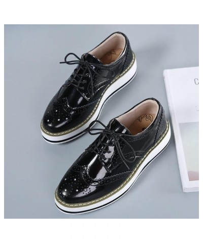 Women's Casual Platform Oxford Lace-Up Perforated Stacked Pumps Flats Loafers Brogues Dress Shoes 3 Black $15.91 Oxfords