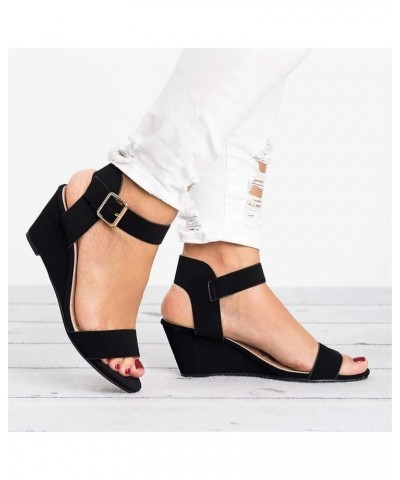 Slip on Sandals Women Open Toe Ankle Buckle Espadrilles Low Chunky Heel Casual Sandal Braided Slide Shoes 166-htrns-black-a $...