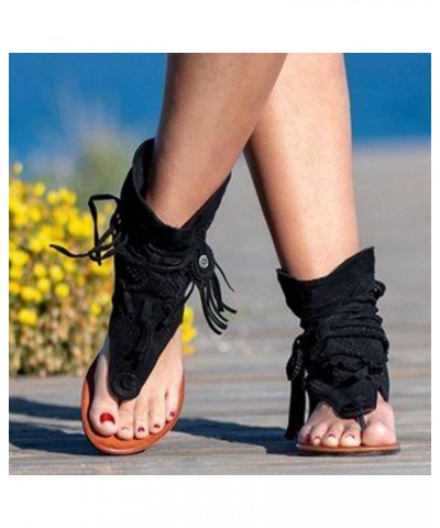 Women's Slide Sandal Toe Hollow Retro Women's Sandals Summer Fashion Casual Tassel Flat Bottom Women's Sandals 9.5-10 Black $...