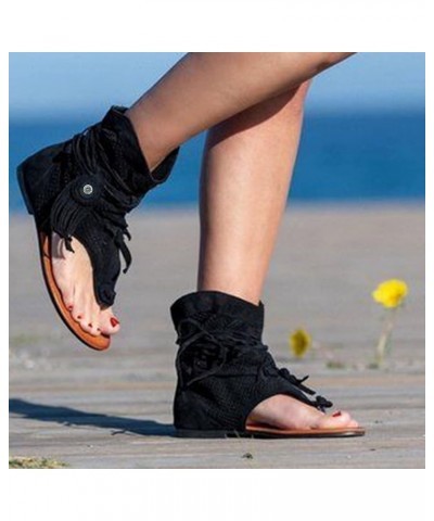 Women's Slide Sandal Toe Hollow Retro Women's Sandals Summer Fashion Casual Tassel Flat Bottom Women's Sandals 9.5-10 Black $...