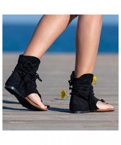 Women's Slide Sandal Toe Hollow Retro Women's Sandals Summer Fashion Casual Tassel Flat Bottom Women's Sandals 9.5-10 Black $...