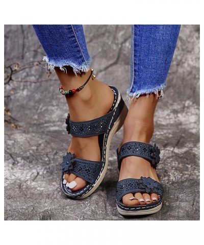 Beach Sandals For Women Arch Support Dressy Summer Orthopedic Slide Sandals Comfy Wide Width Walking Shoes Blue $14.84 Sandals