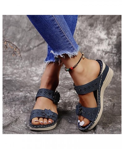 Beach Sandals For Women Arch Support Dressy Summer Orthopedic Slide Sandals Comfy Wide Width Walking Shoes Blue $14.84 Sandals