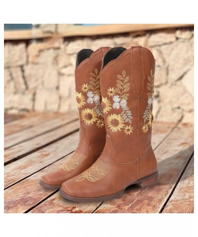 Cowboy Boots for Women Hiking Boots for Women Women'S Lace-Up Boots Pu Leather Boots Brown $29.62 Boots