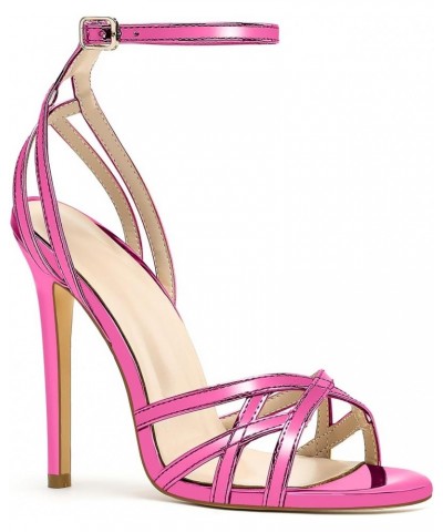 Women's sandals-high-heel-needle-round toe-buckle ankle strap 18-CHC-34, 2 Pink, 10 AU $26.90 Sandals