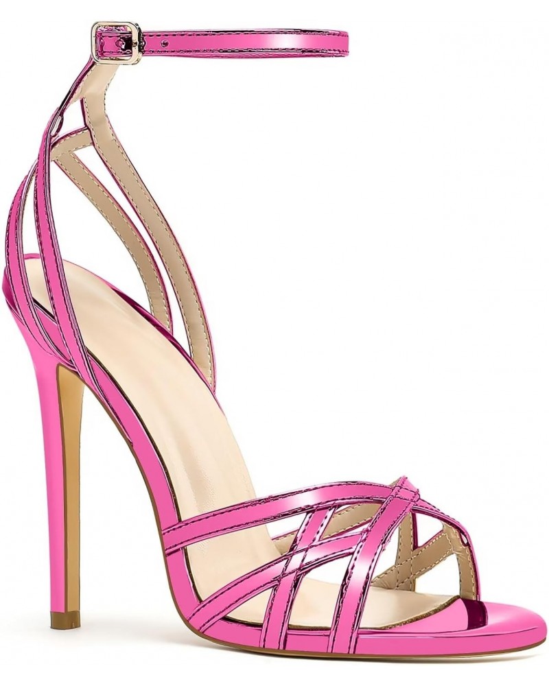 Women's sandals-high-heel-needle-round toe-buckle ankle strap 18-CHC-34, 2 Pink, 10 AU $26.90 Sandals