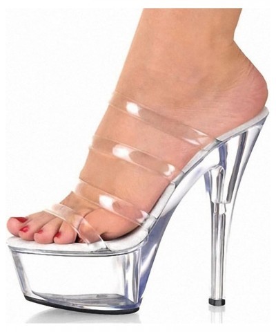 Women High Heels Female Model T Station Catwalk Sexy Sandals 15CM High Heels Waterproof Head Sandals Transparent $42.77 Sandals