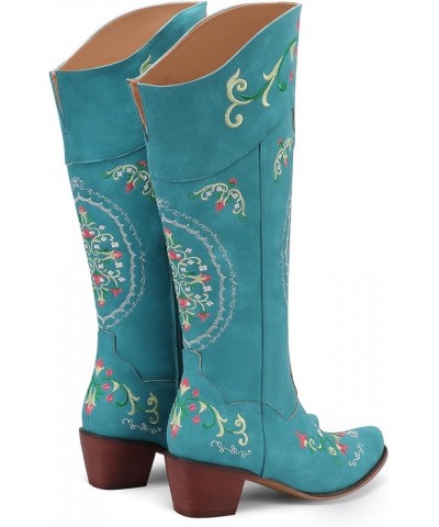 Classic Cowgirl Boots for Women Chunky Heel Western Knee High Boots 709 Blue $38.48 Boots