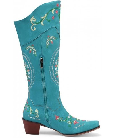 Classic Cowgirl Boots for Women Chunky Heel Western Knee High Boots 709 Blue $38.48 Boots