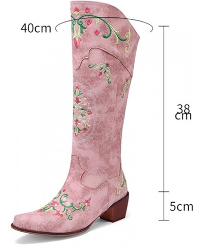 Classic Cowgirl Boots for Women Chunky Heel Western Knee High Boots 709 Blue $38.48 Boots