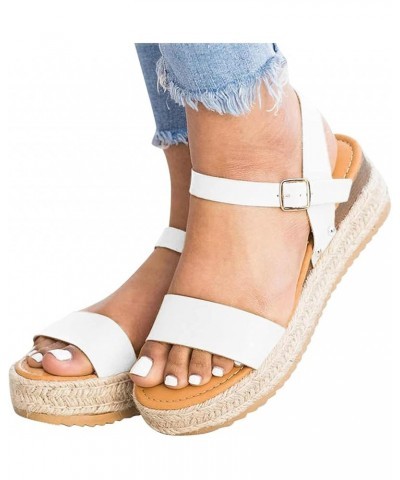 Womens Open Toe Casual Ankle Strap Sandals Buckle Espadrilles Flatform Wedge Casual Sandals Comfort Dress Shoes 8.5 White $12...