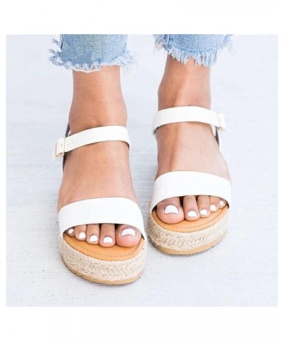 Womens Open Toe Casual Ankle Strap Sandals Buckle Espadrilles Flatform Wedge Casual Sandals Comfort Dress Shoes 8.5 White $12...