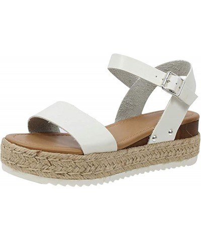 Womens Open Toe Casual Ankle Strap Sandals Buckle Espadrilles Flatform Wedge Casual Sandals Comfort Dress Shoes 8.5 White $12...