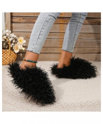 Unisex Fuzzy Faux Fur Slippers, Women's Fluffy Long Hair Sheep Faux Fur Slip on Slides, Girls Luxury Big Fluffy Outdoor Flat ...